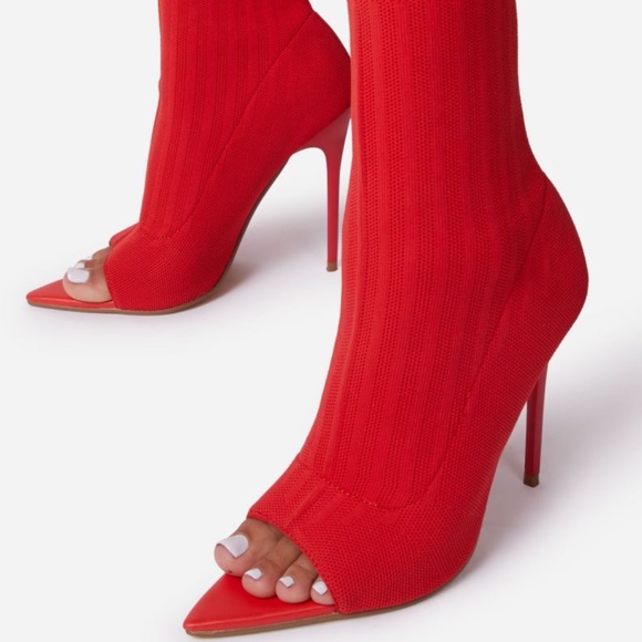 LENYA POINTED PEEP TOE HEEL ANKLE SOCK BOOT - Picture 4 of 4